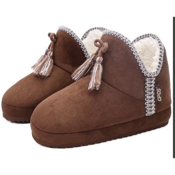 GPOS Women's Comfy House Slipper ankle Booties Cotton Quilted Warm Brown Sz 7 - Picture 1 of 13